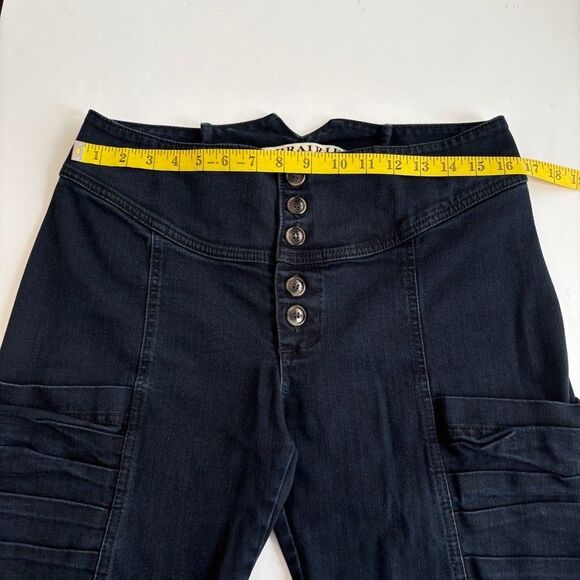 Prairie Underground Organic Cotton Crop Blue Denim Button Fly Moto Jeans Sz 31 - Picture 7 of 9